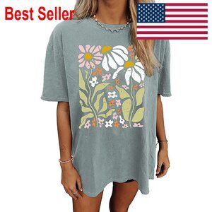 Oversized Graphic Tee Boho Floral Vintage Nashville Music City Summer